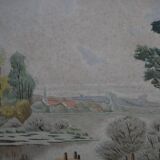 C. CHOUET "The pond and the ducks" Signed watercolor