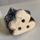 Miniature owl figurine in raku ceramic by Annie Maume, Vintage 1970.