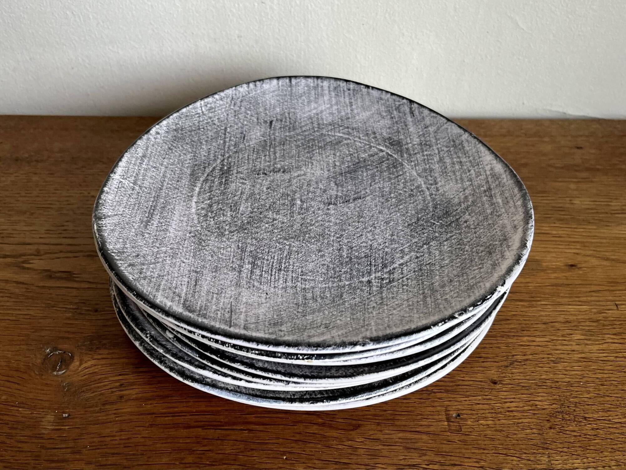 Set of 8 brutalist plates 1970 grey Niederviller Twilight