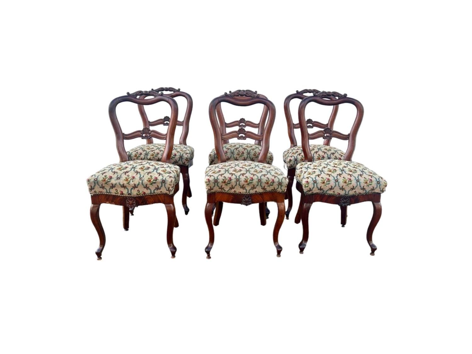 Six chaises de salle à manger anciennes en acajou