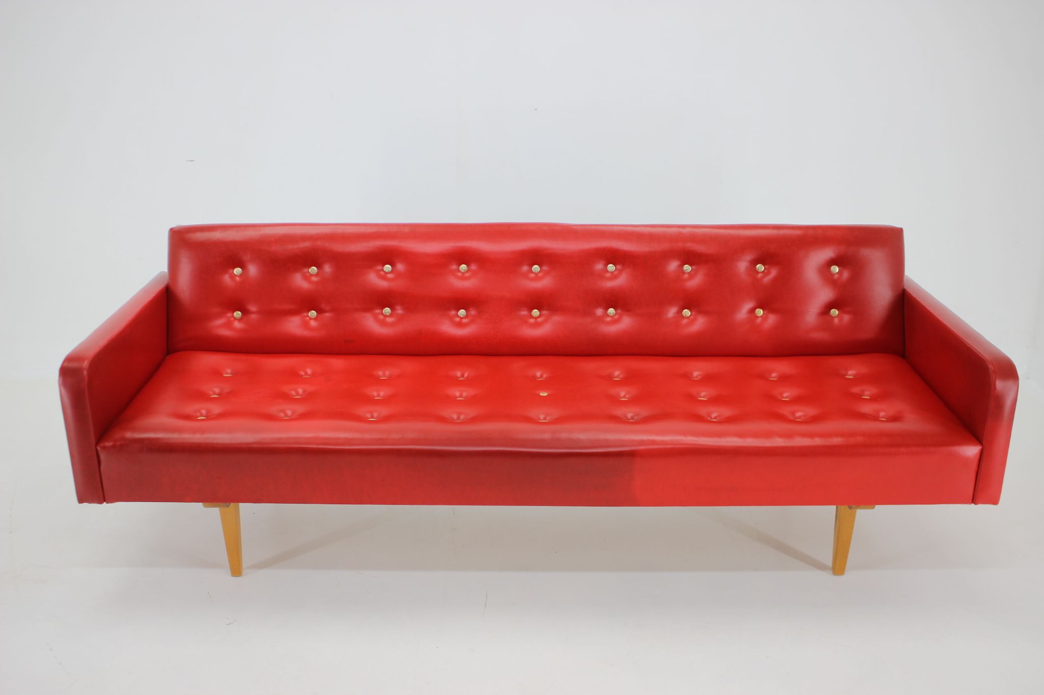 1970s Red Leatherette Sofa ,Czechoslovakia