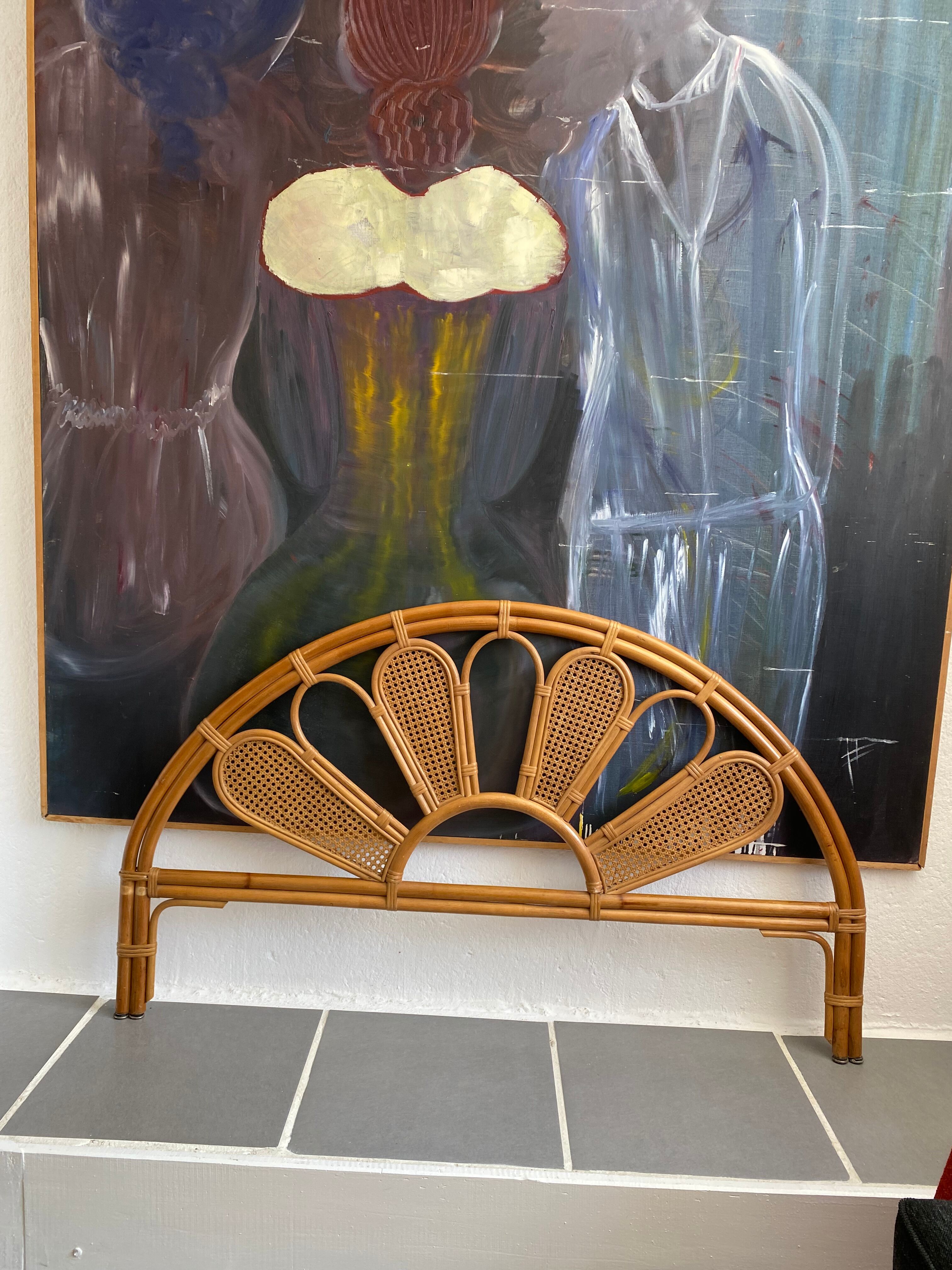 Vintage rattan headboard and peacock cannage