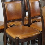 Set of 6 sheep leather dining chairs finished with wood