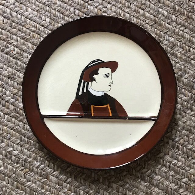 set of 2 asparagus plates HB Quimper Breton character
