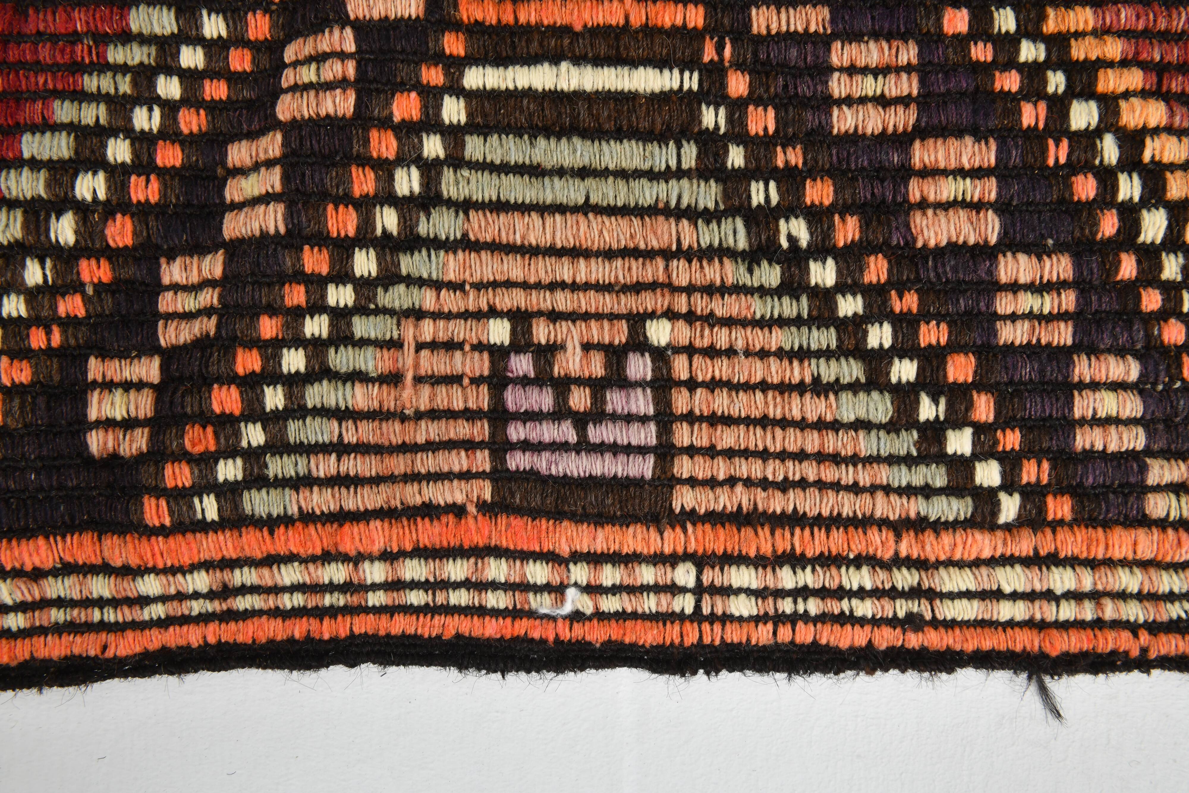 7x11 Kilim Dark Brown Large Area Handwoven Kilim Rug, 218x320 Cm