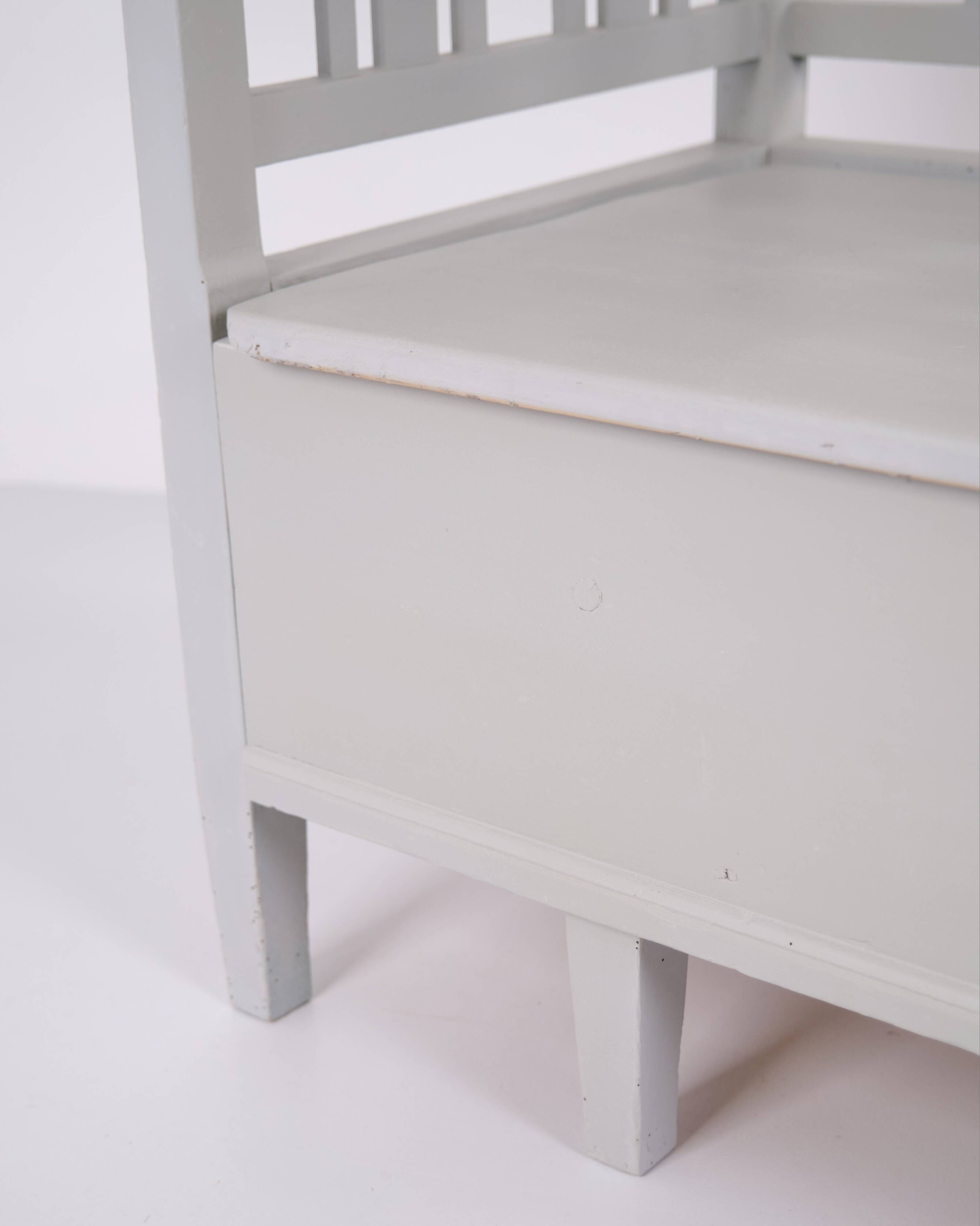 Swedish bench – grey painted – antique – painted pine – c. 1860s