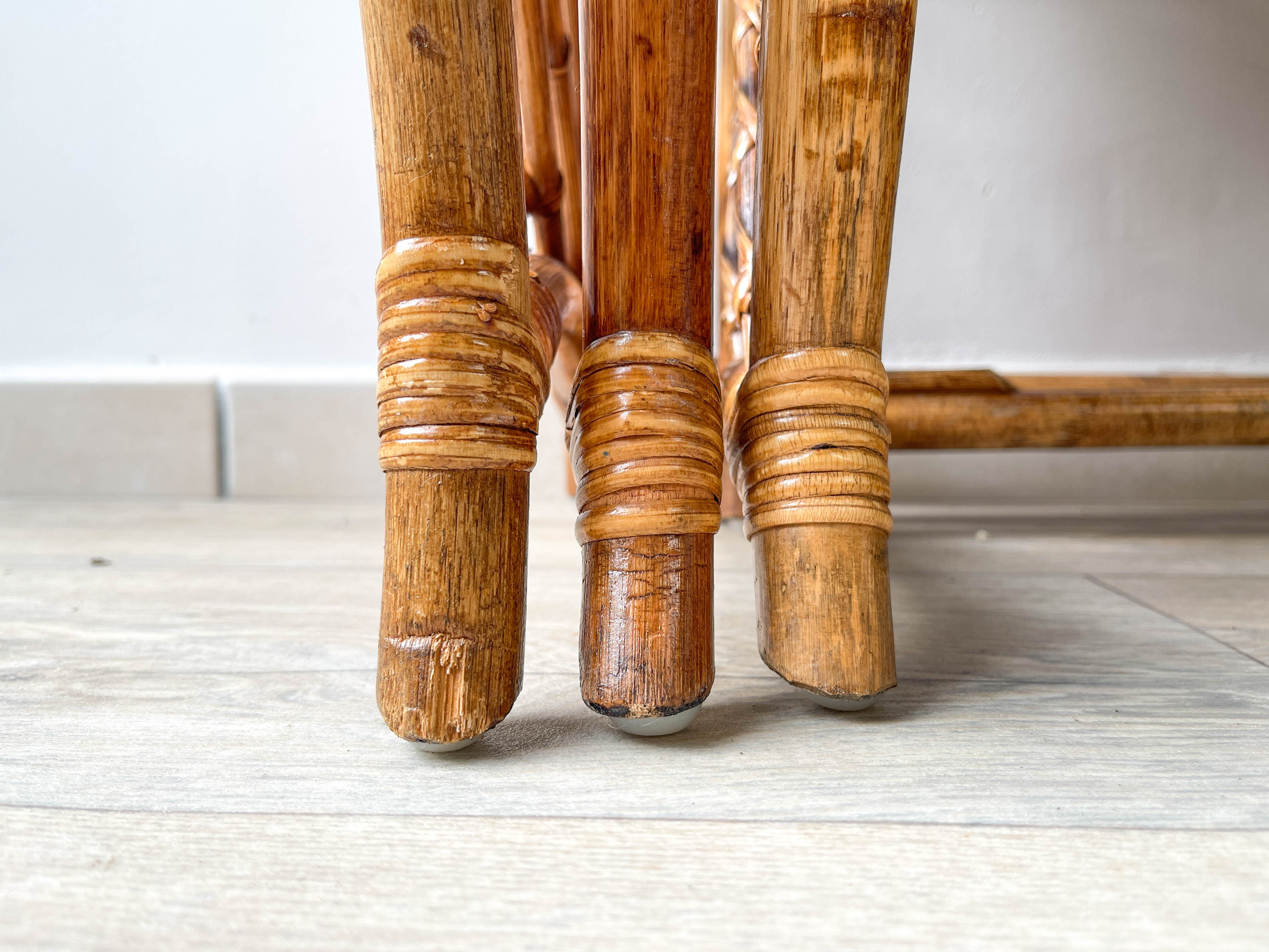 Vintage trundle tables in bamboo and rattan