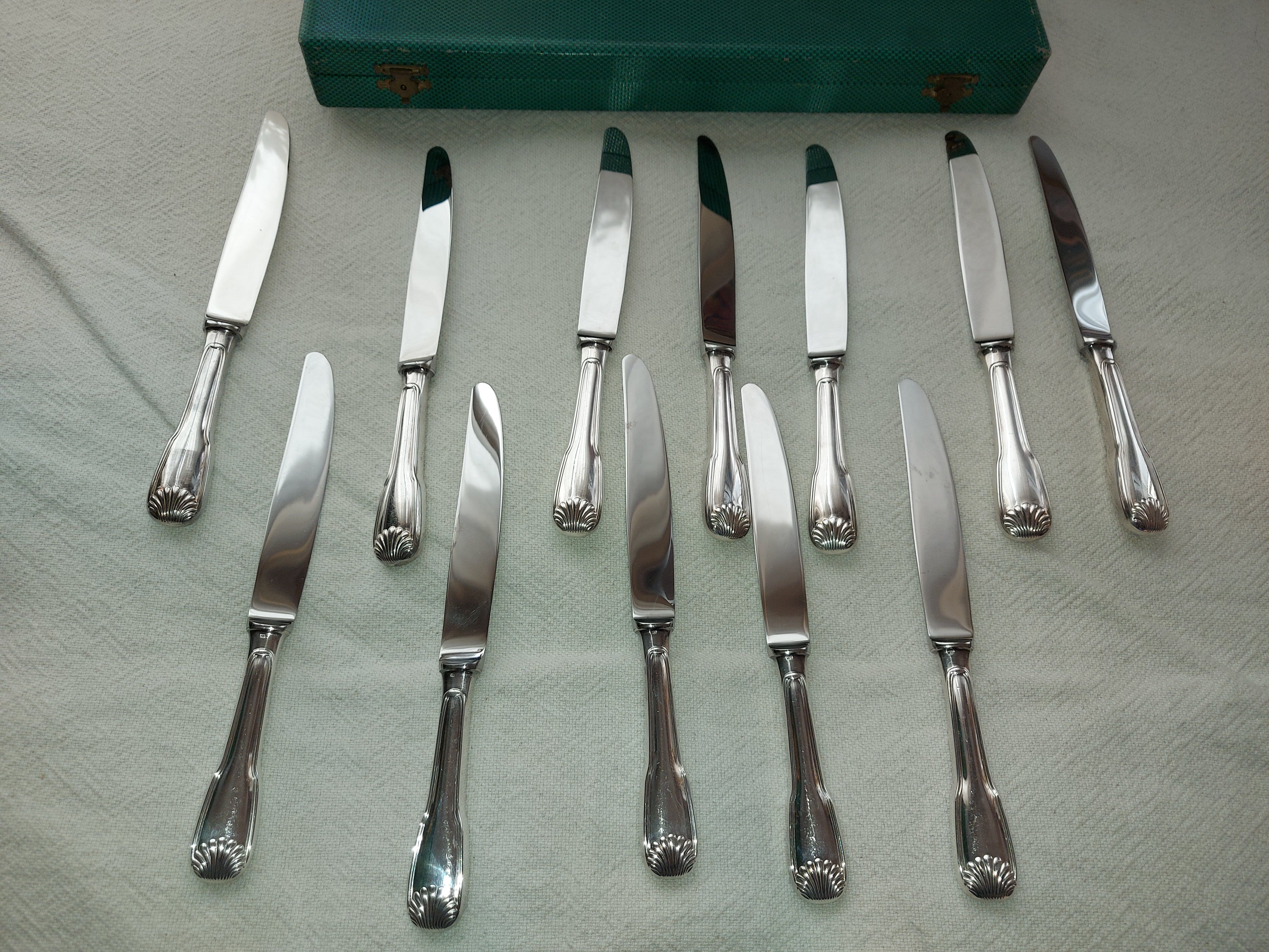 12 Silver Metal Ercuis Table Knives Box