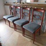 Rare - Set of 4 Louis Philippe/restoration style chairs with medallion - Blue / cherry color