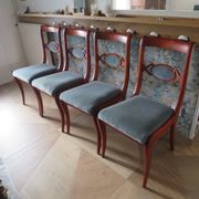 Rare - Set of 4 Louis Philippe/restoration style chairs with medallion - Colour blue / cherry wood