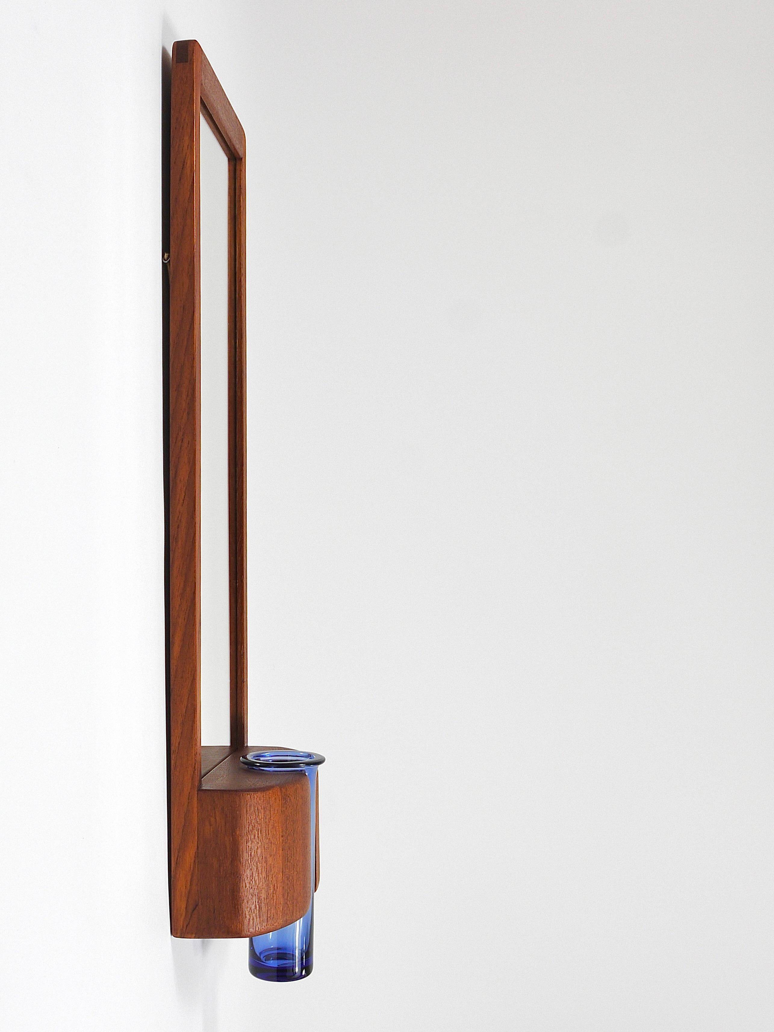 Danish wall mirror by Jacob Hermann & Per Lütken and Holmegaard glass vase, 1960s.