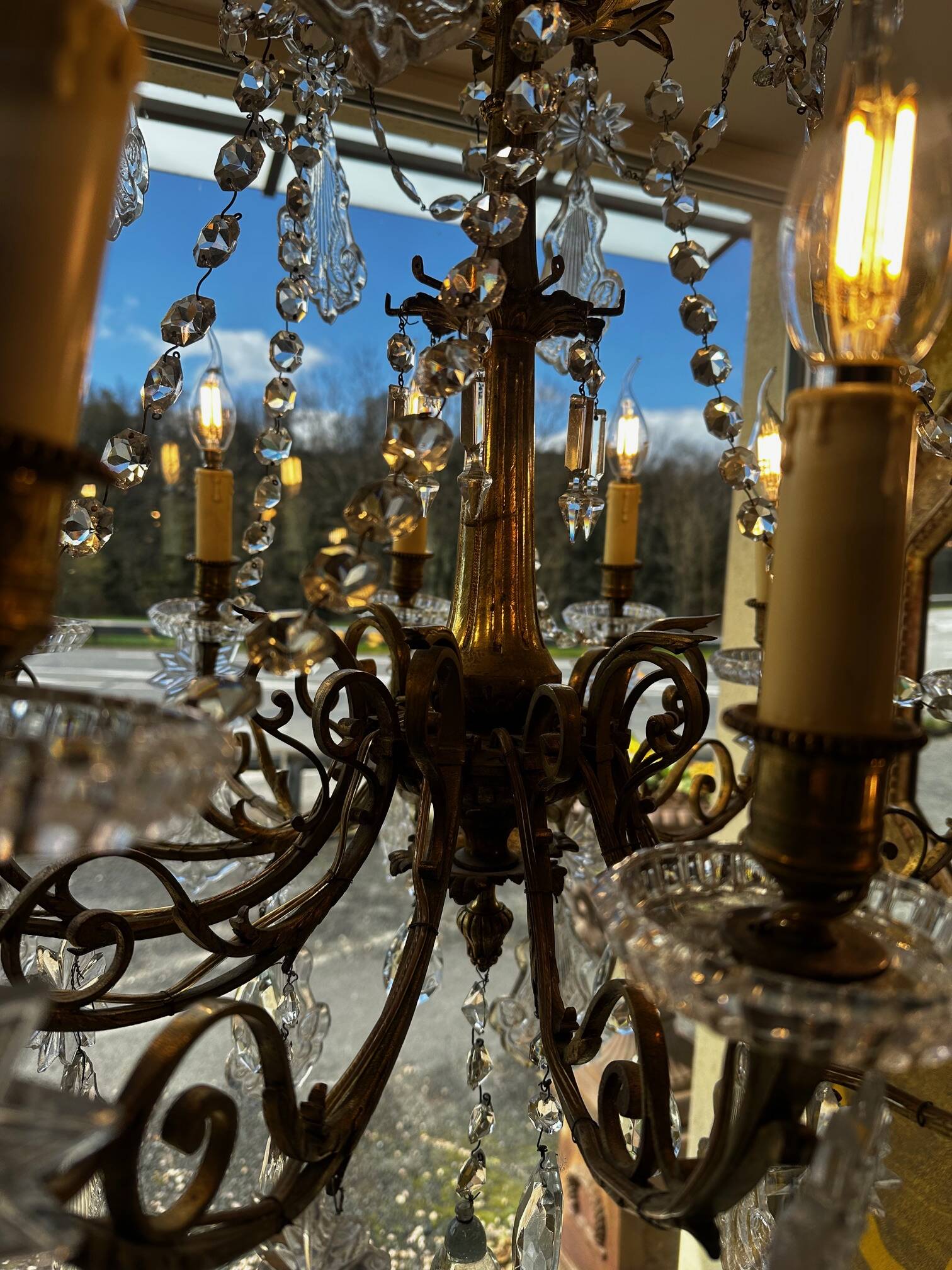 Crystal and bronze chandelier
