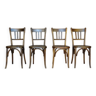 Set de 4 chaises bistrot par Fischel 1930 N° 132- 1/2 assises bois