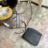 2 chairs in chromed metal and black woven skaï 1970s