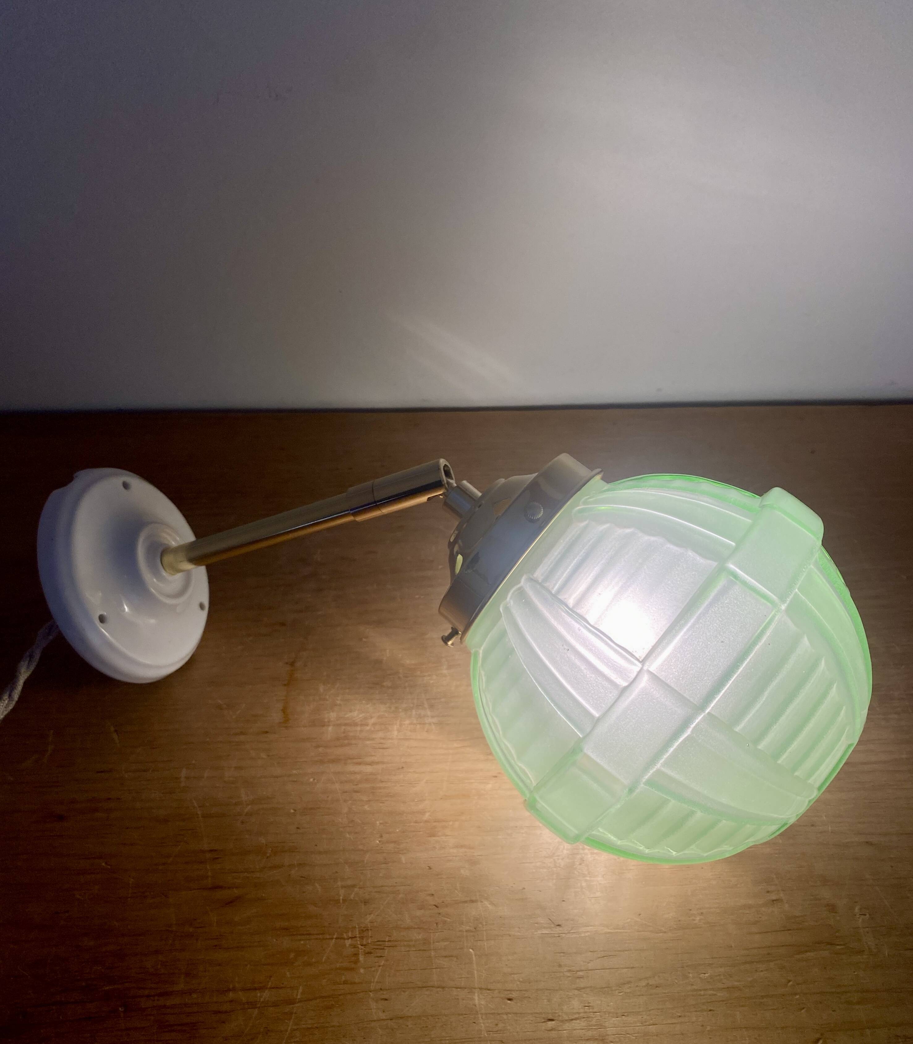 Vintage art deco globe wall light in green glass