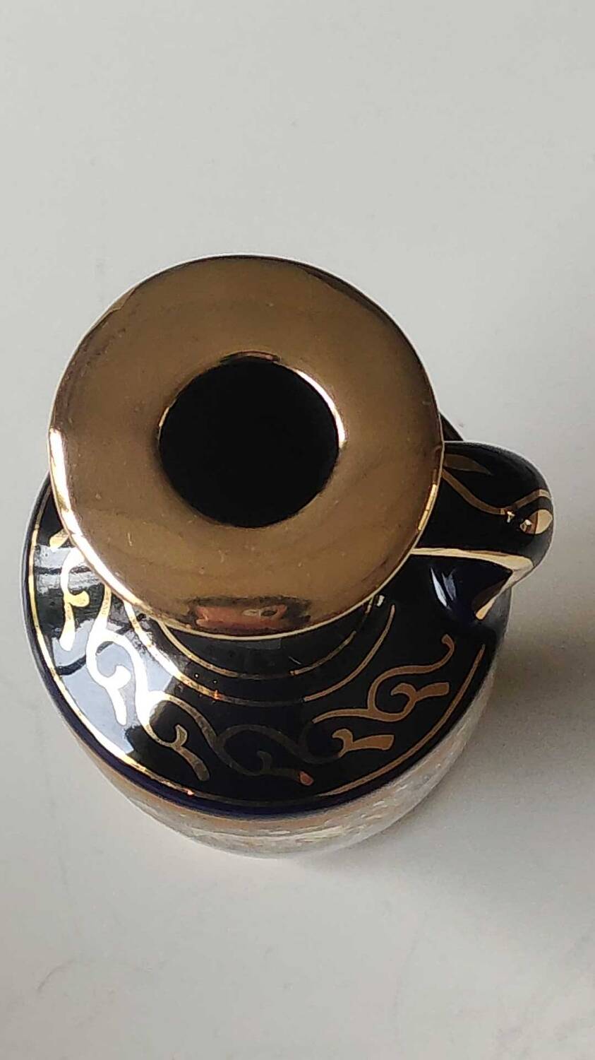 Greek Amphora Vase/Scenes of life Greek Mythology. Signed KA. Handmade in Greece, gilded with 24c fine gold. High 22.5 cm