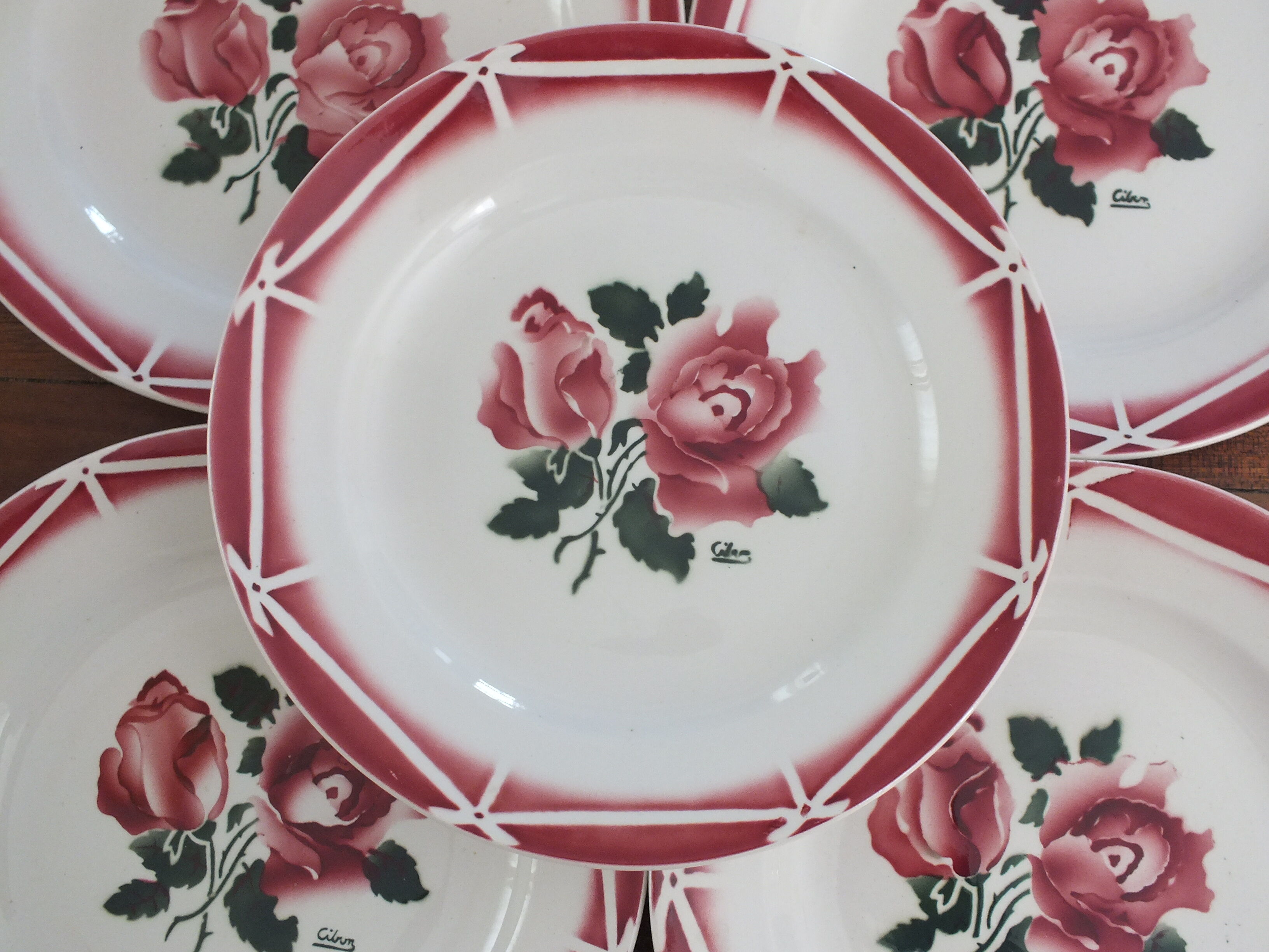 6 flat plates vintage Digoin Sarreguemines model Cibon Lot 5