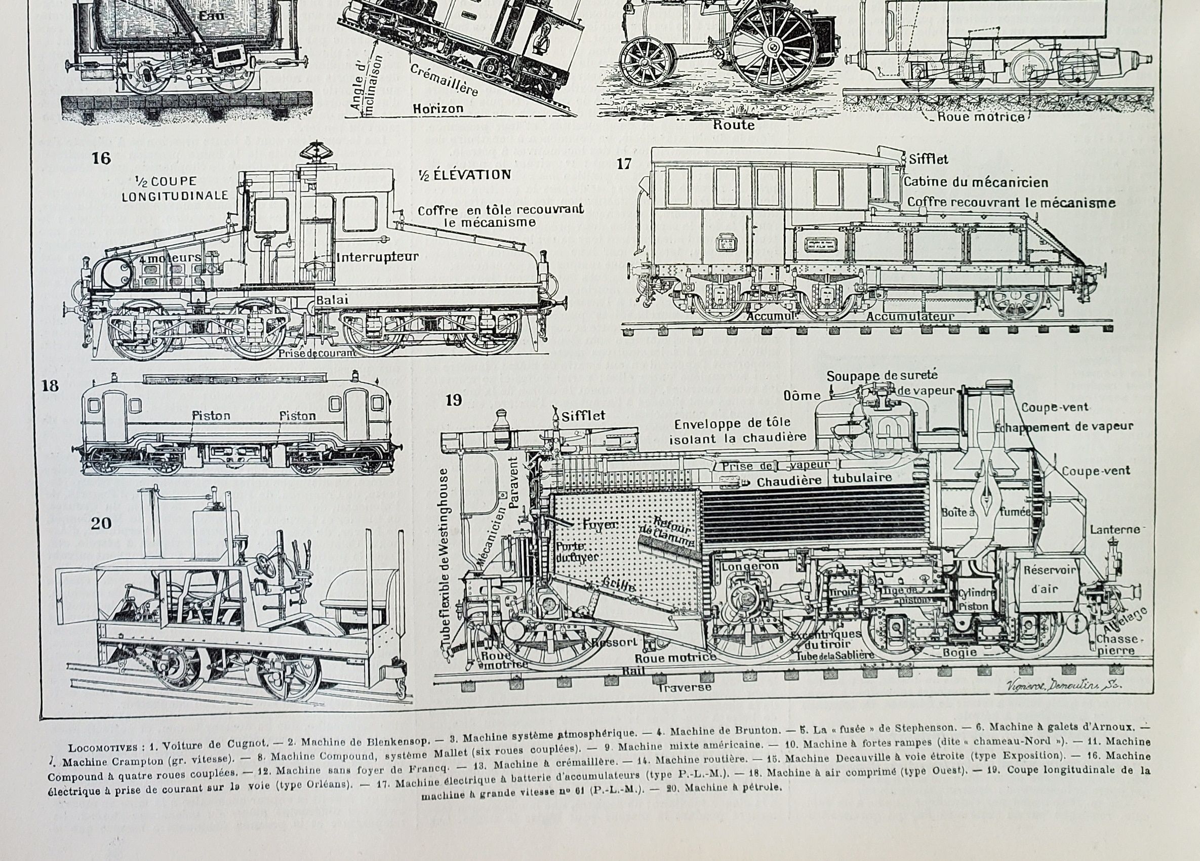 Gravure • Locomotive ancienne, train, wagon • Affiche originale et ...