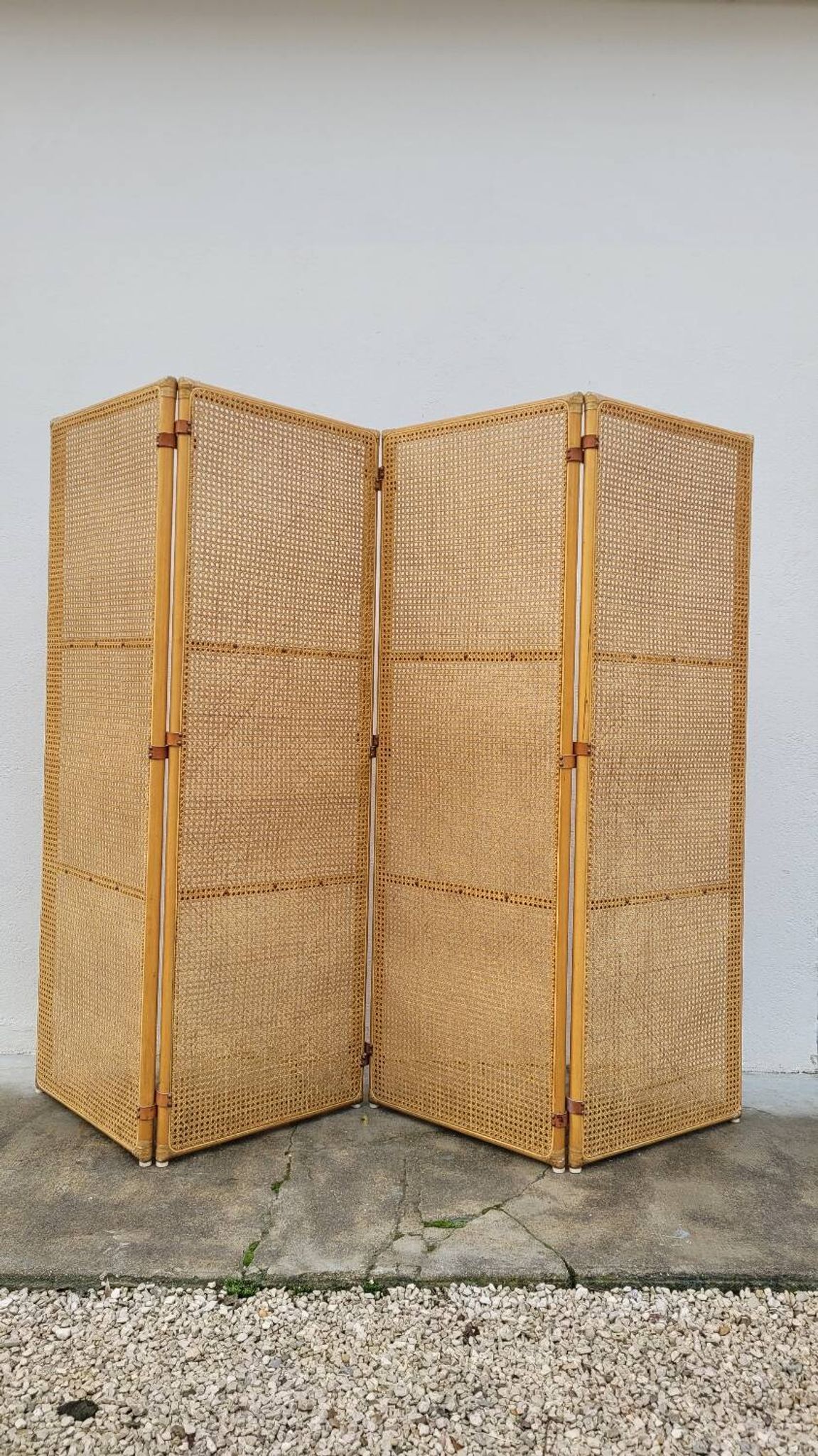 Paravent claustra en cannage vintage- 1950s