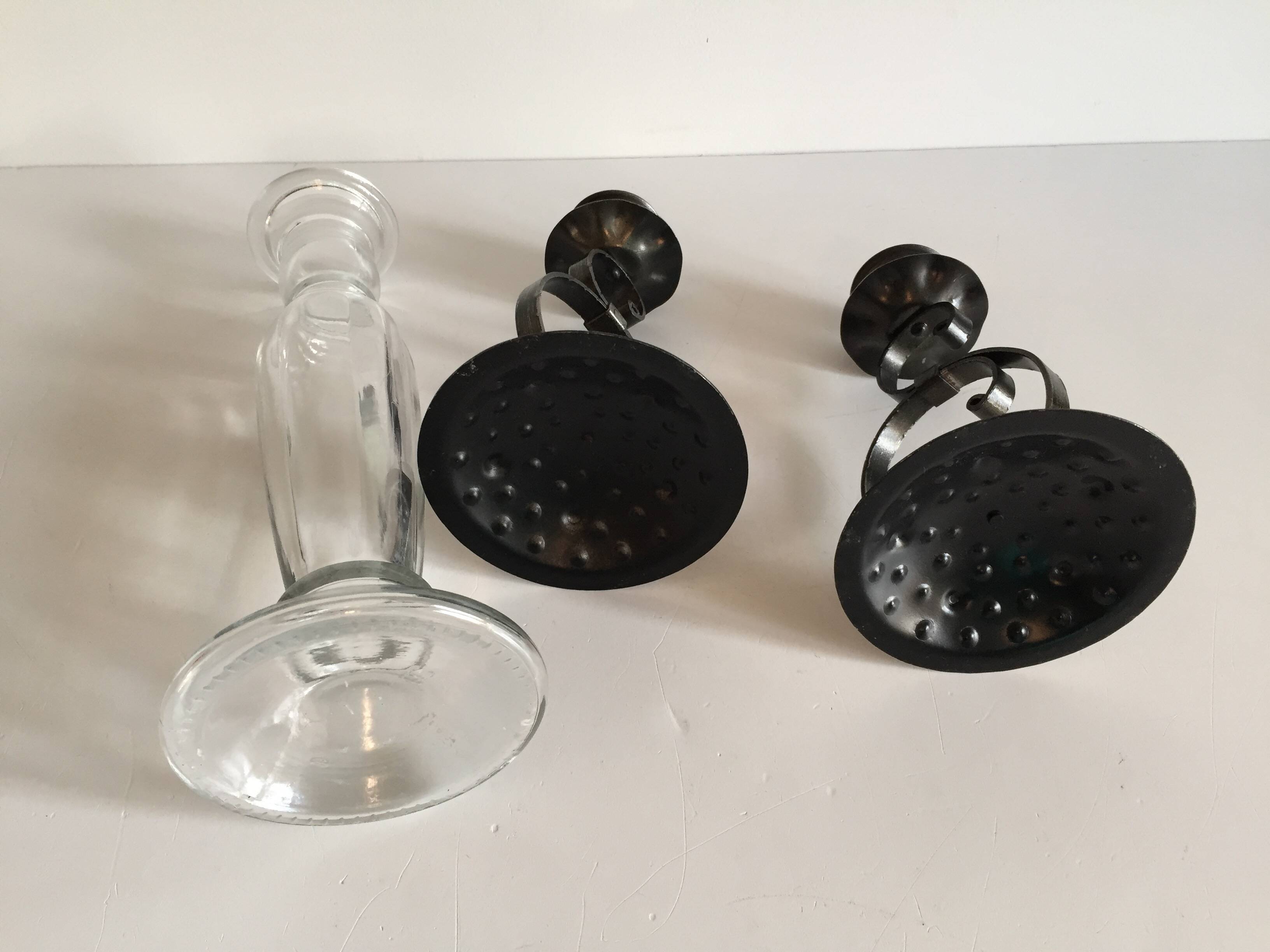 Bougeoirs verre et métal vintage