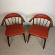 Pair of Scandinavian armchairs in teak and red faux leather – 1960s