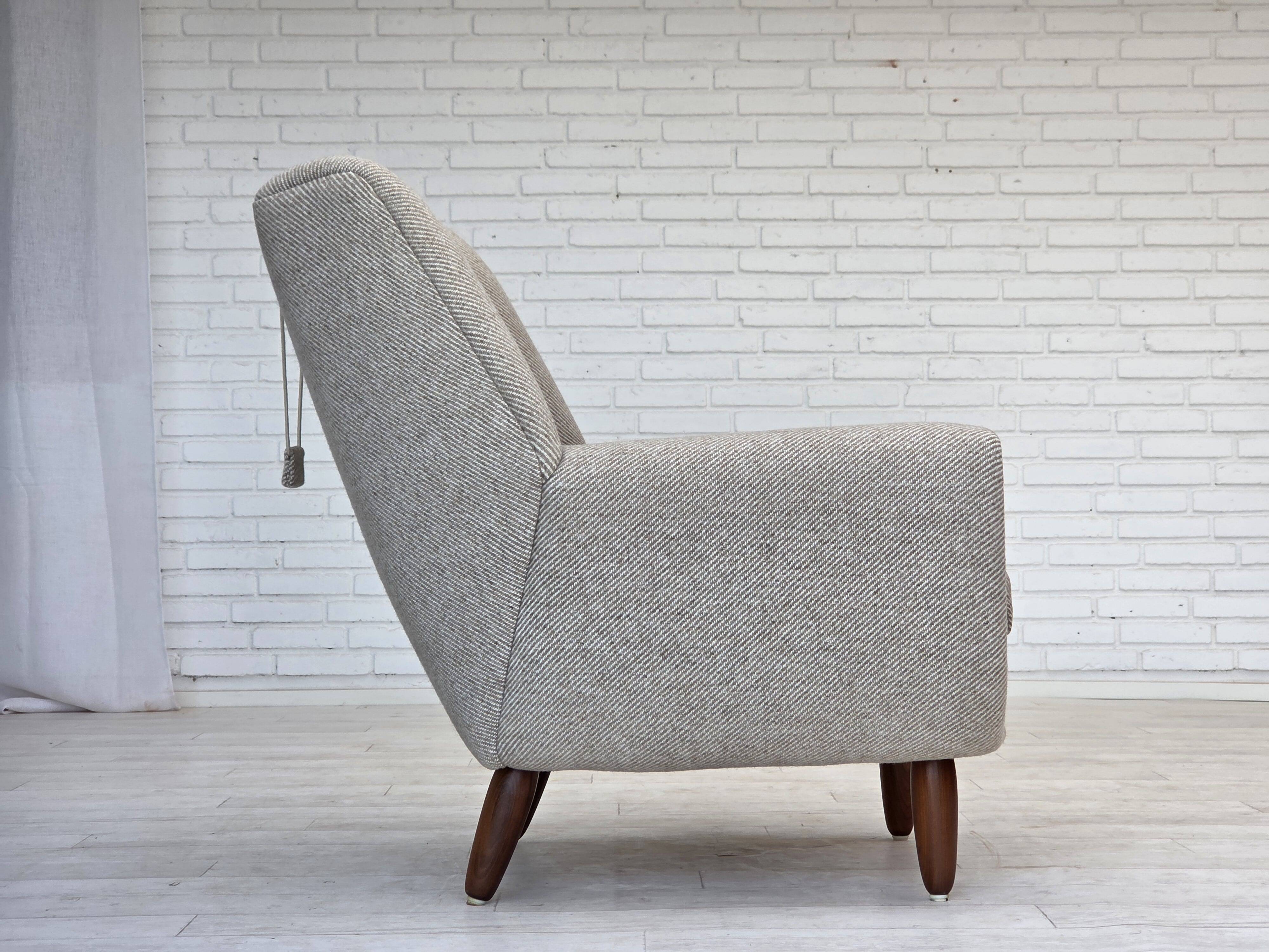 1960s, Danish design by Kurt Østervig, armchair model 61, wool, teak.