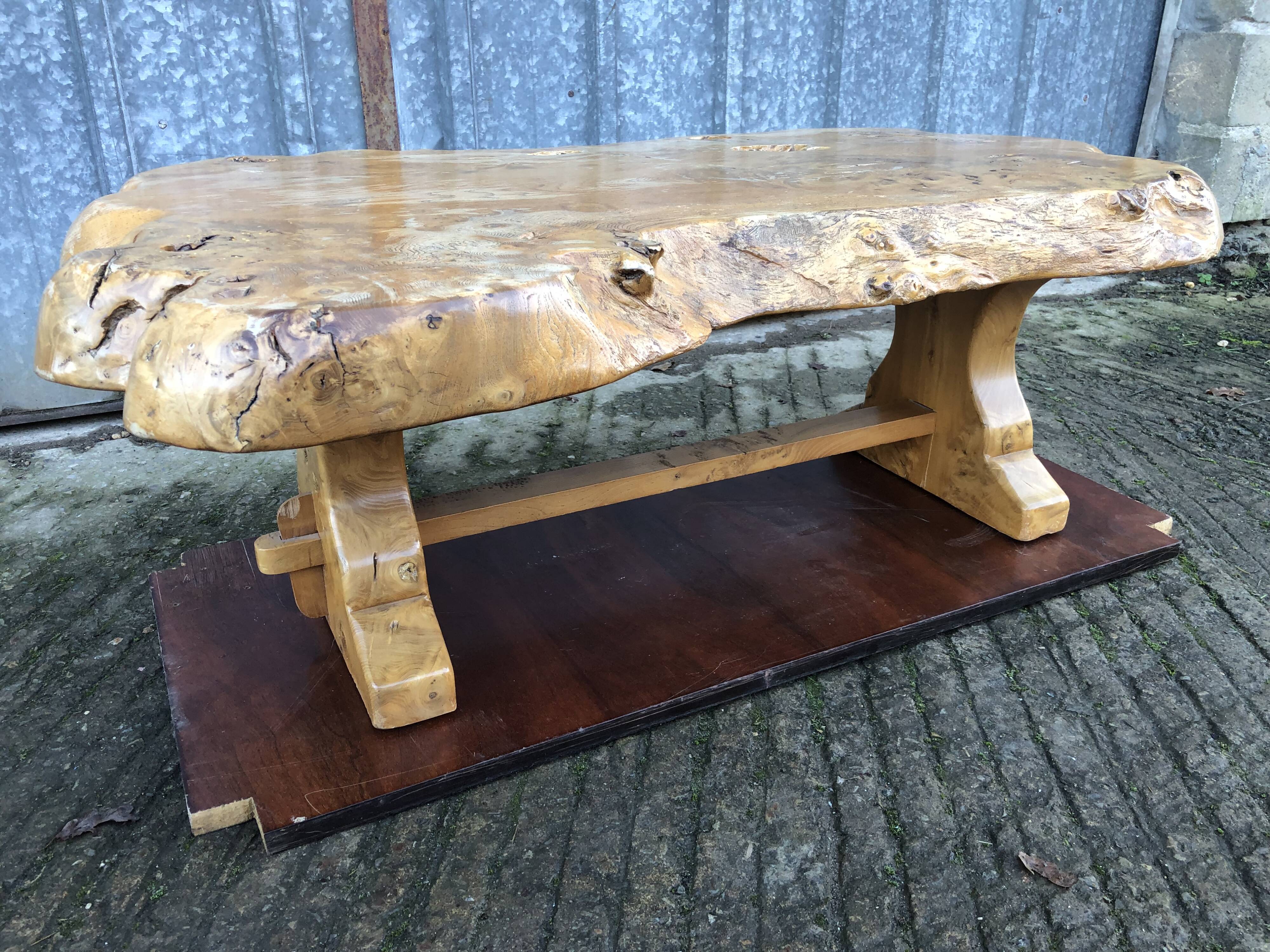 Handcrafted Brutalist coffee table in solid elm