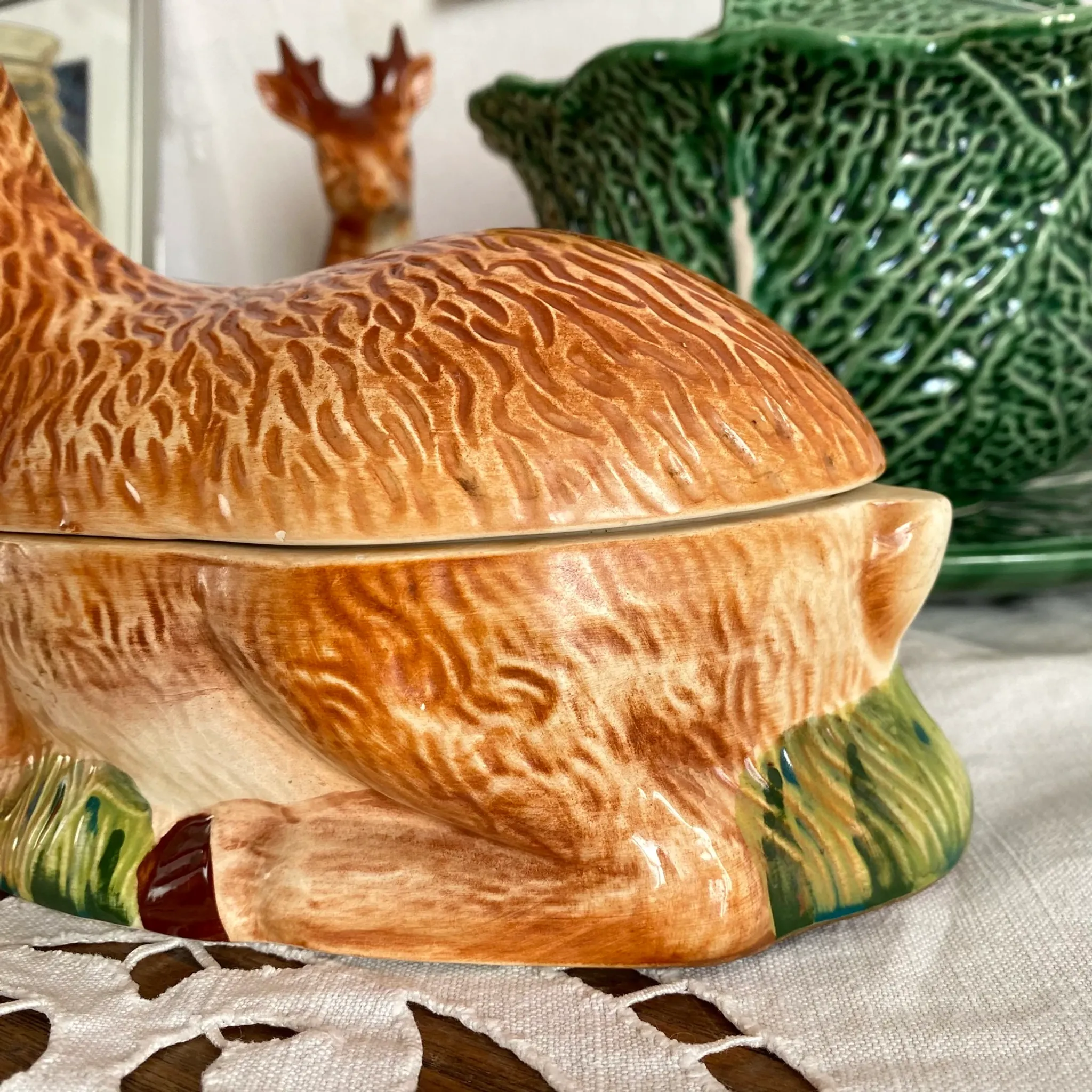 Zoomorphic terrine of a doe in earthenware by Michel Caugant
