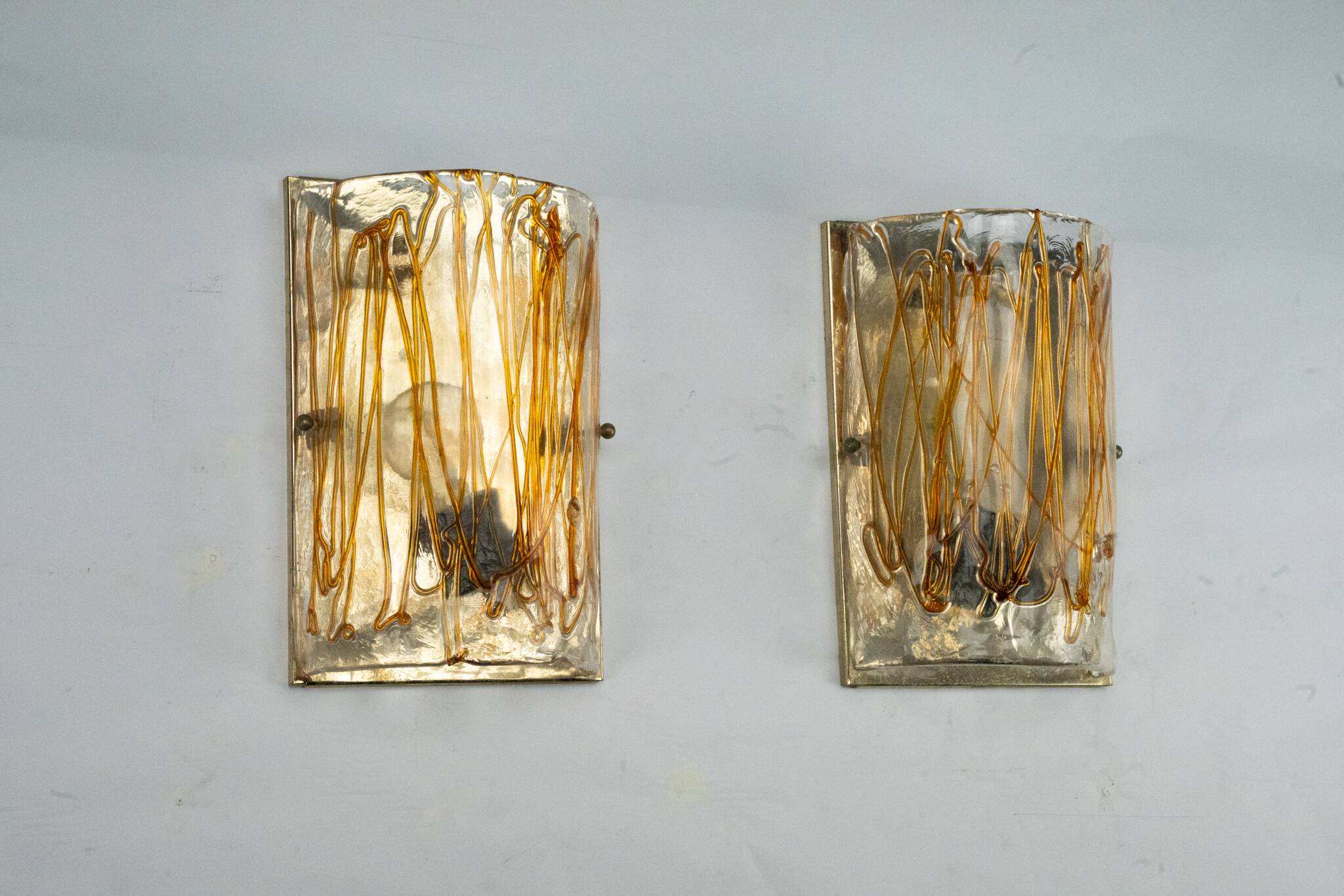 Pair of signed La Murrina thick Murano glass sconces. Italy 1970s.