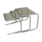 Nesting tables in chrome and smoked glass from the 70s