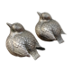 Duo of salt shaker and pepper in the shape of a bird in silver metal and its basket
