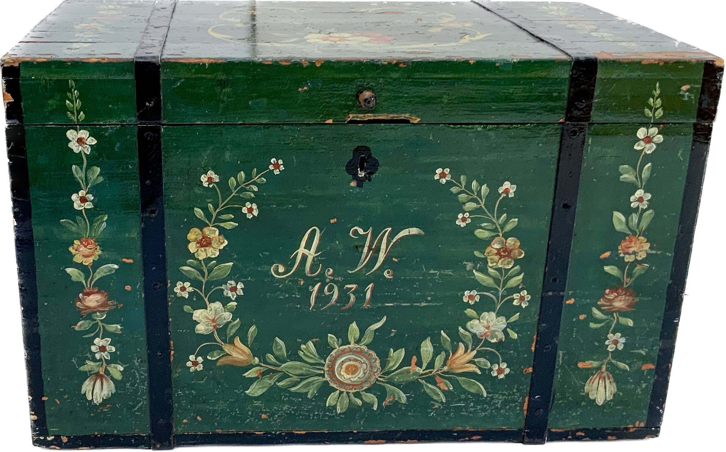 Antique hand painted swedish chest or trunk/ coffee table