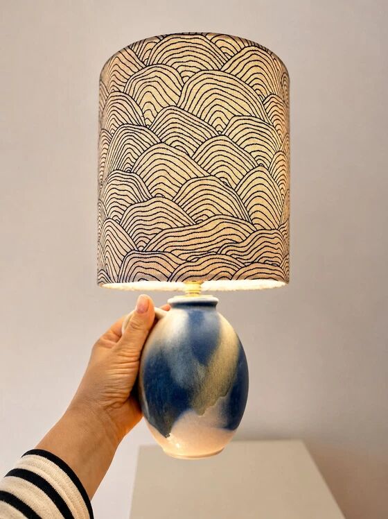 Small wireless West German pottery vase lamp with Japanese shade.