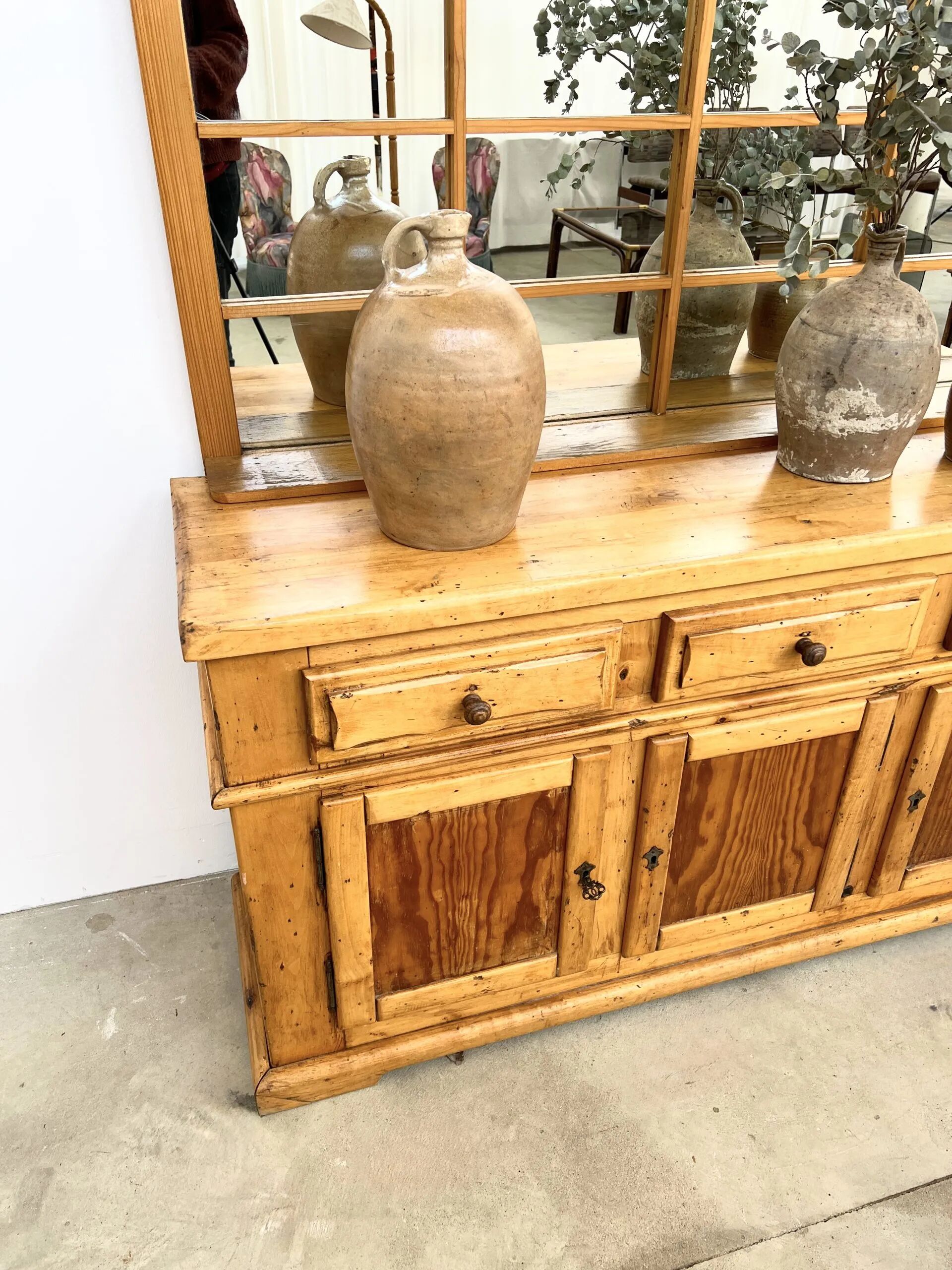 Buffet & Mirror XXL "Workshop Spirit" Set – Patinated Pine