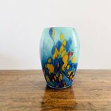 Murano blown glass vase – Blue gradient with yellow and red spots