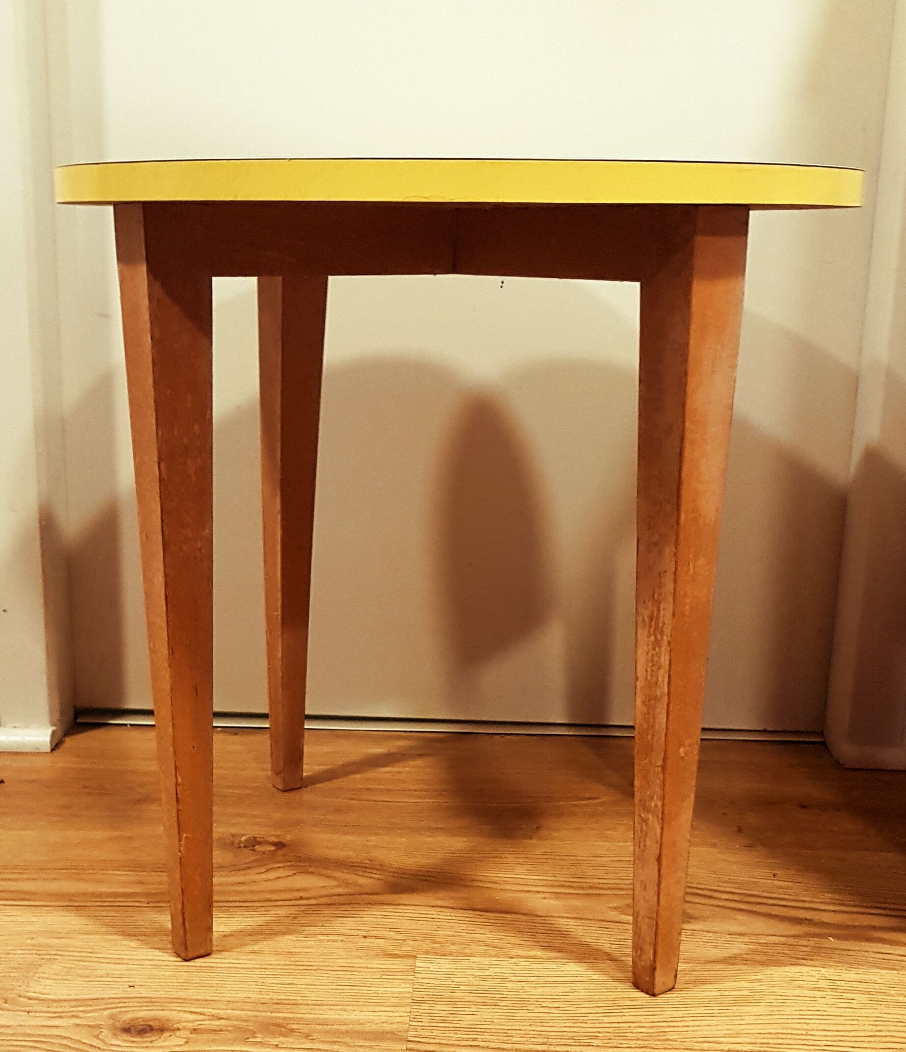 Yellow formica & wood side table