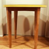 Yellow formica & wood side table