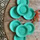 Set of 8 vintage green faience dessert plates, majolica.