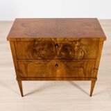 Elegant pair of Biedermeier style walnut commodes, Germany, French polish.