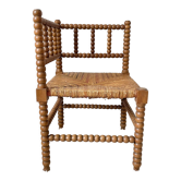 Vintage corner chair in turned oak and straw