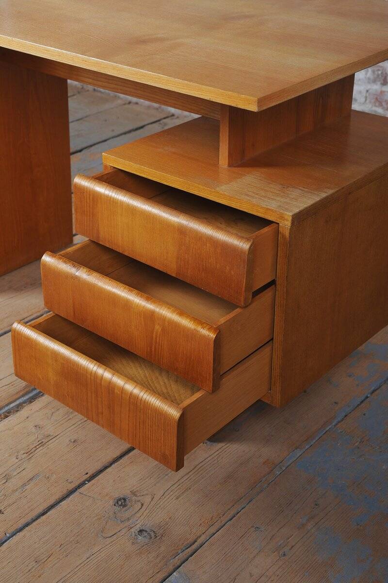Mid-Century Writing Desk in Oak by B. Landsman, Czech, 1950s