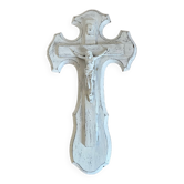 Wooden crucifix white patina aged effect