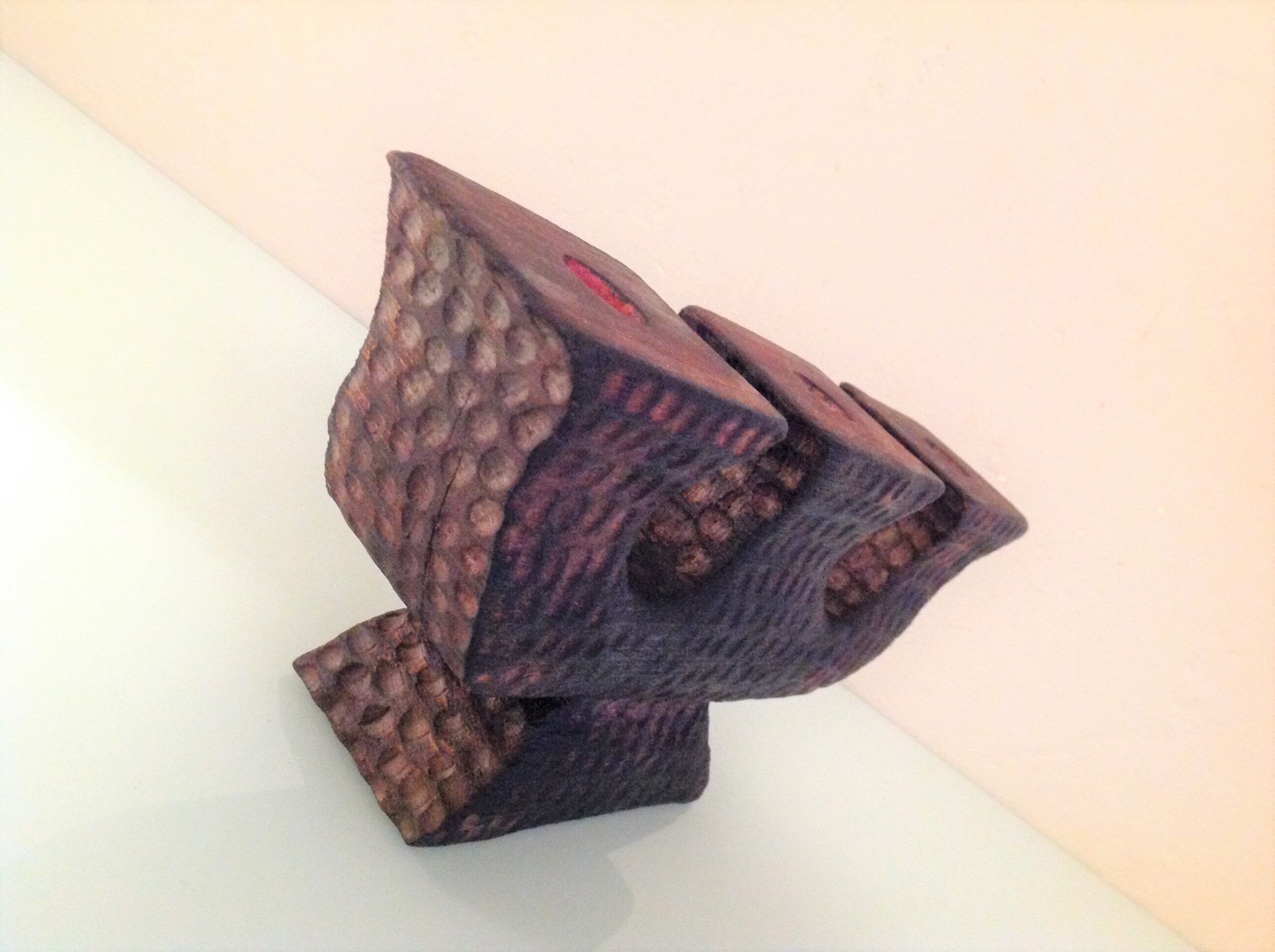 Brutalist chandelier with three heads in burnt wood / vintage 60s-70s