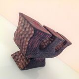 Brutalist chandelier with three heads in burnt wood / vintage 60s-70s