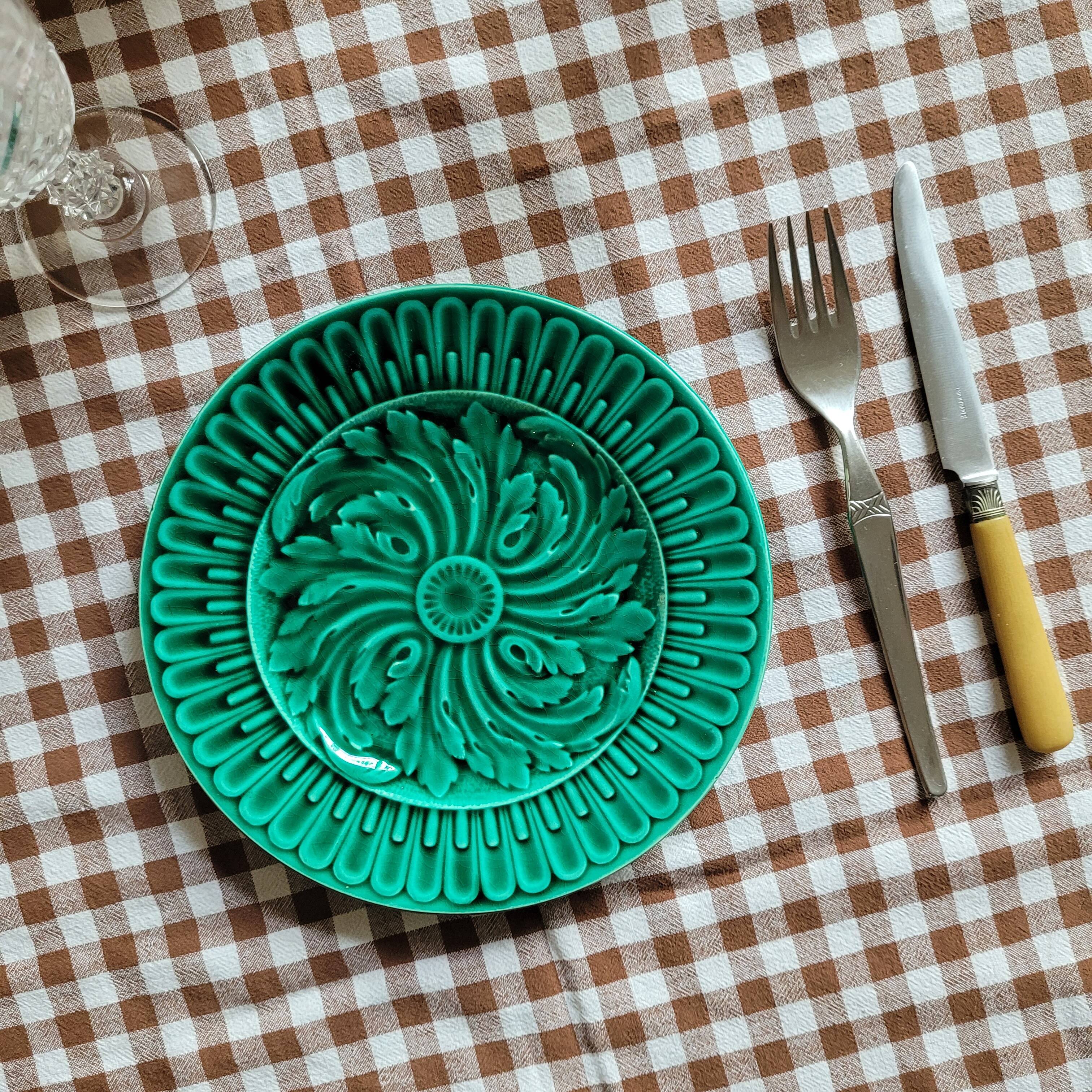 La Redoute x Selency set of 4 green barbotine plates