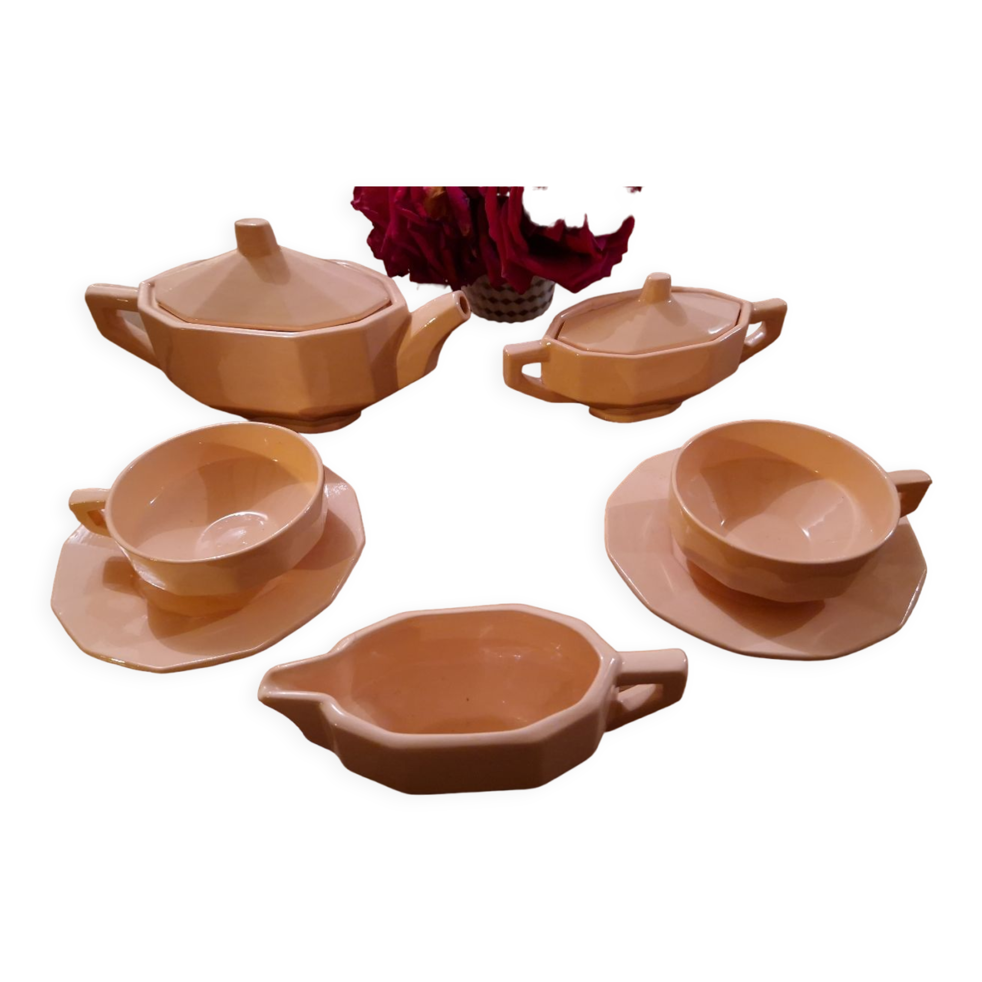 Longwy ceramic pink coffee tea set
