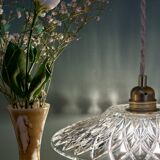 Suspension abat-jour vintage en verre moulé - collection vaisselle -