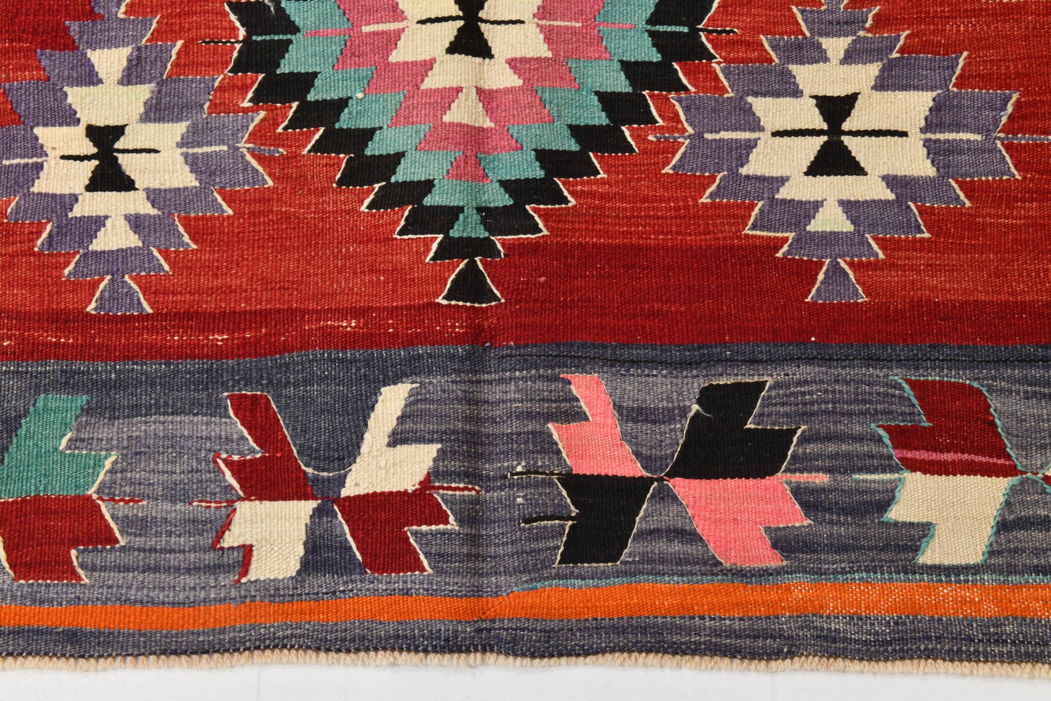 5x9 Red & Green Geometric Tribal Vintage Kilim Rug, 170x267Cm