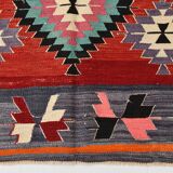 5x9 Red & Green Geometric Tribal Vintage Kilim Rug, 170x267Cm