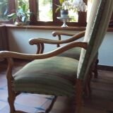 Paire de fauteuils tissu velours rayé